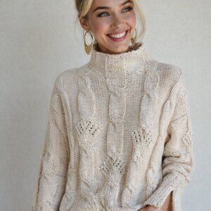 Zara Mock turtleneck, chunky cable knit with slit sleeves, oversized